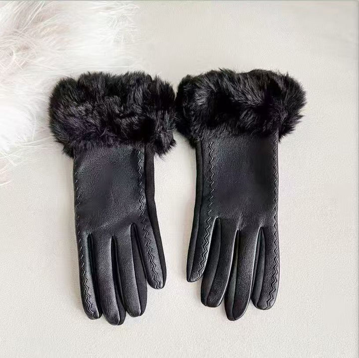 Luxurious Faux Fur Cuff Leather Gloves Kalsten