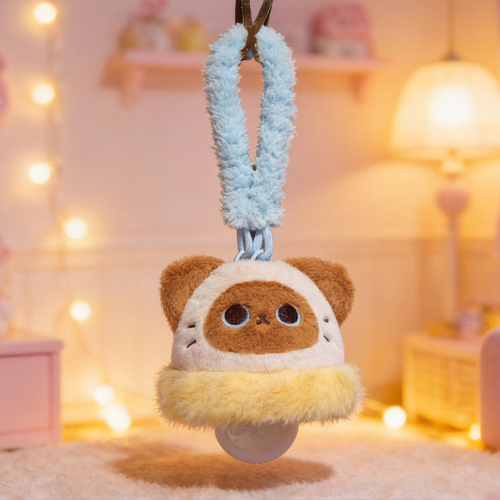 Plush pacifier holder with suction cup and cozy hanging loop
