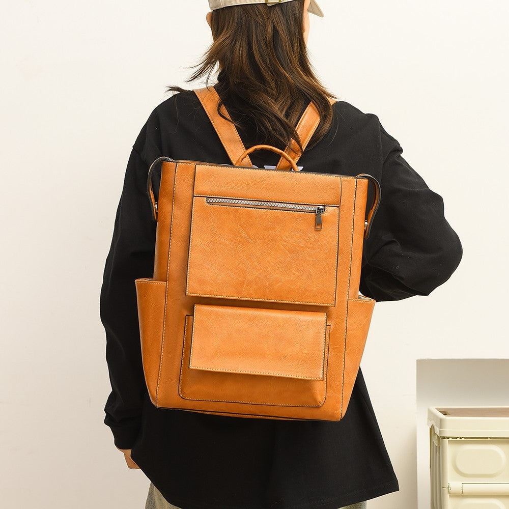Multi-Pocket Genuine Leather Backpack Kalsten