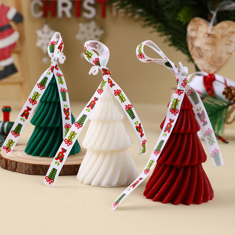 Hand-Poured Layered Spiral Christmas Tree Decorative Ornament Candle