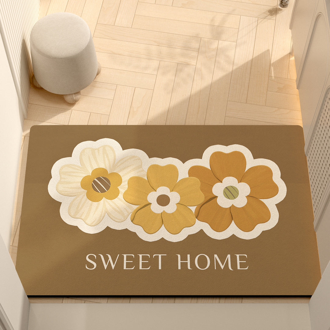Whimsical Floral Motif Memory Foam Bath Mat