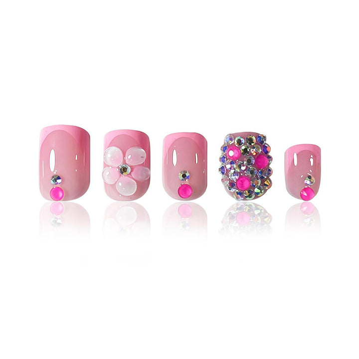 Floral Artistry Press-On Nails with Gemstone Accents Kalsten