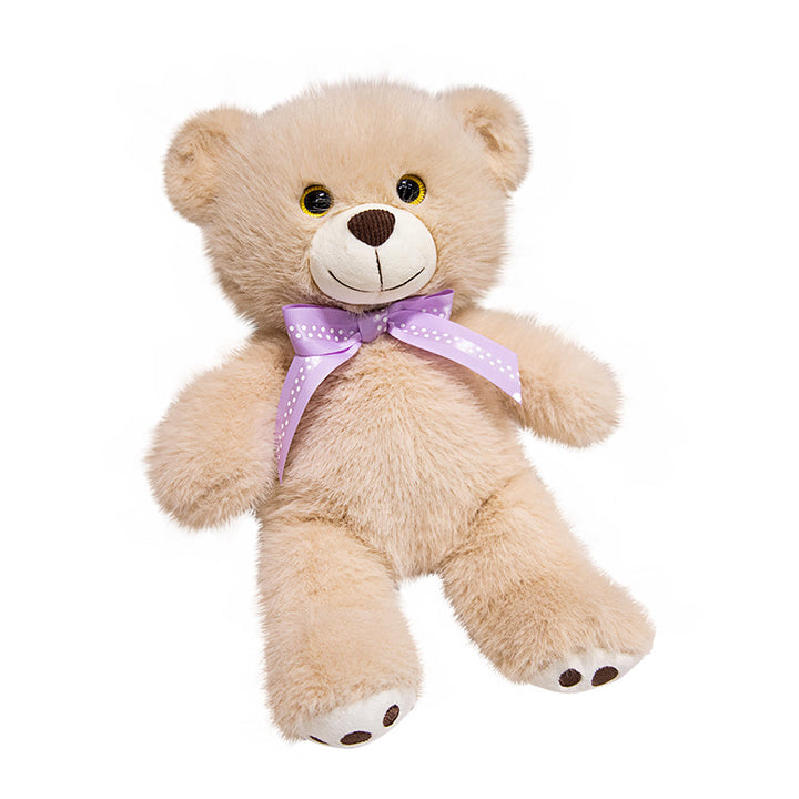 Deluxe Sitting Plush Teddy Bear Cuddler with Long-Pile Faux Fur, Embroidered Face & Satin Ribbon Kalsten