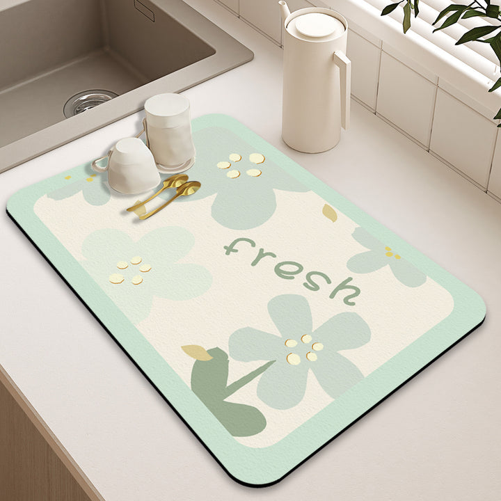 Floral-Themed Kitchen Counter Mat