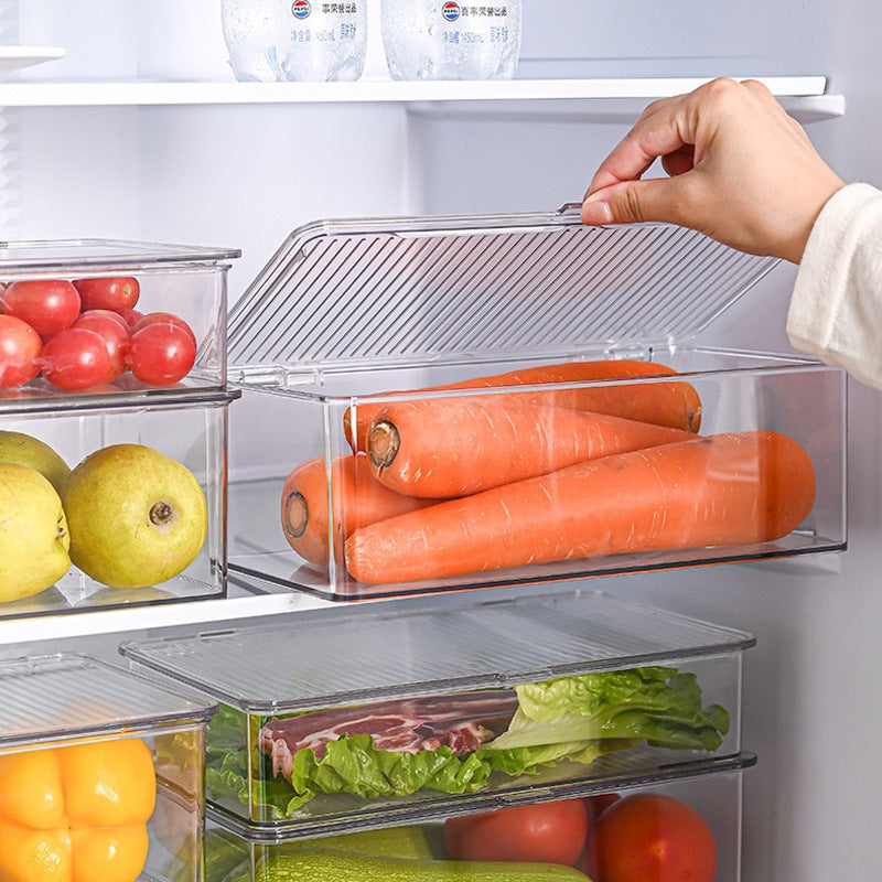 Plastic storage box with ribbed clip lid and stackable design