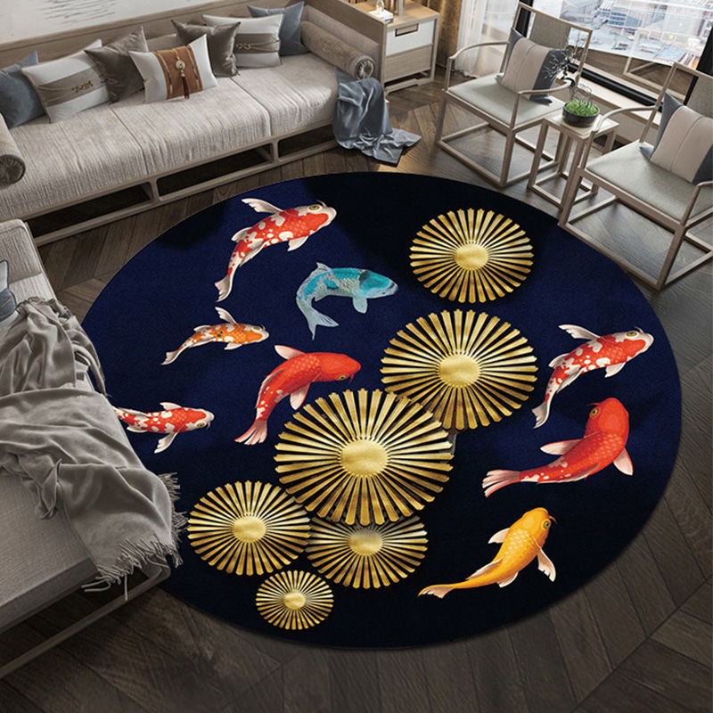Decorative Round Fish Design Rug