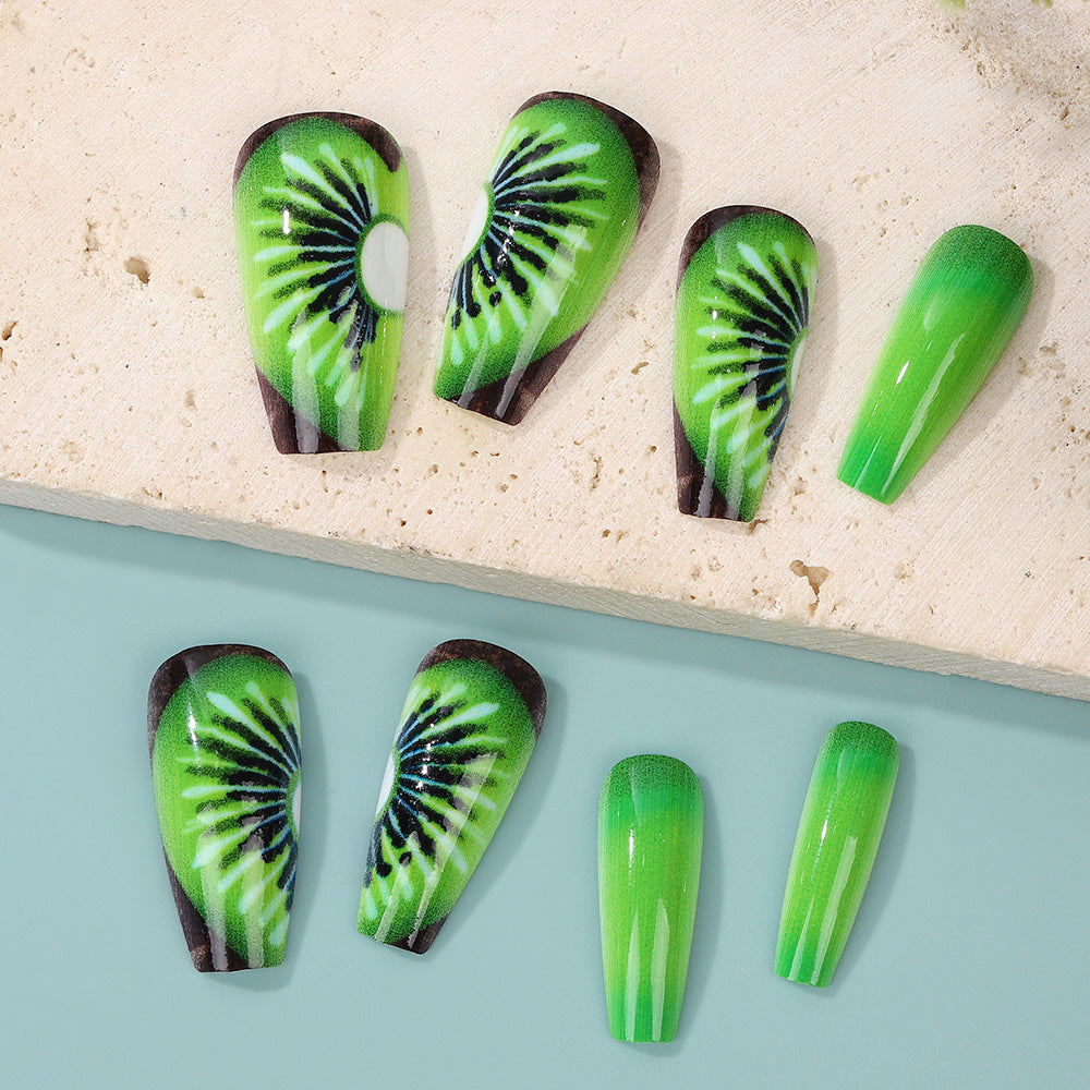 Creative artificial nails with kiwi motif Kalsten
