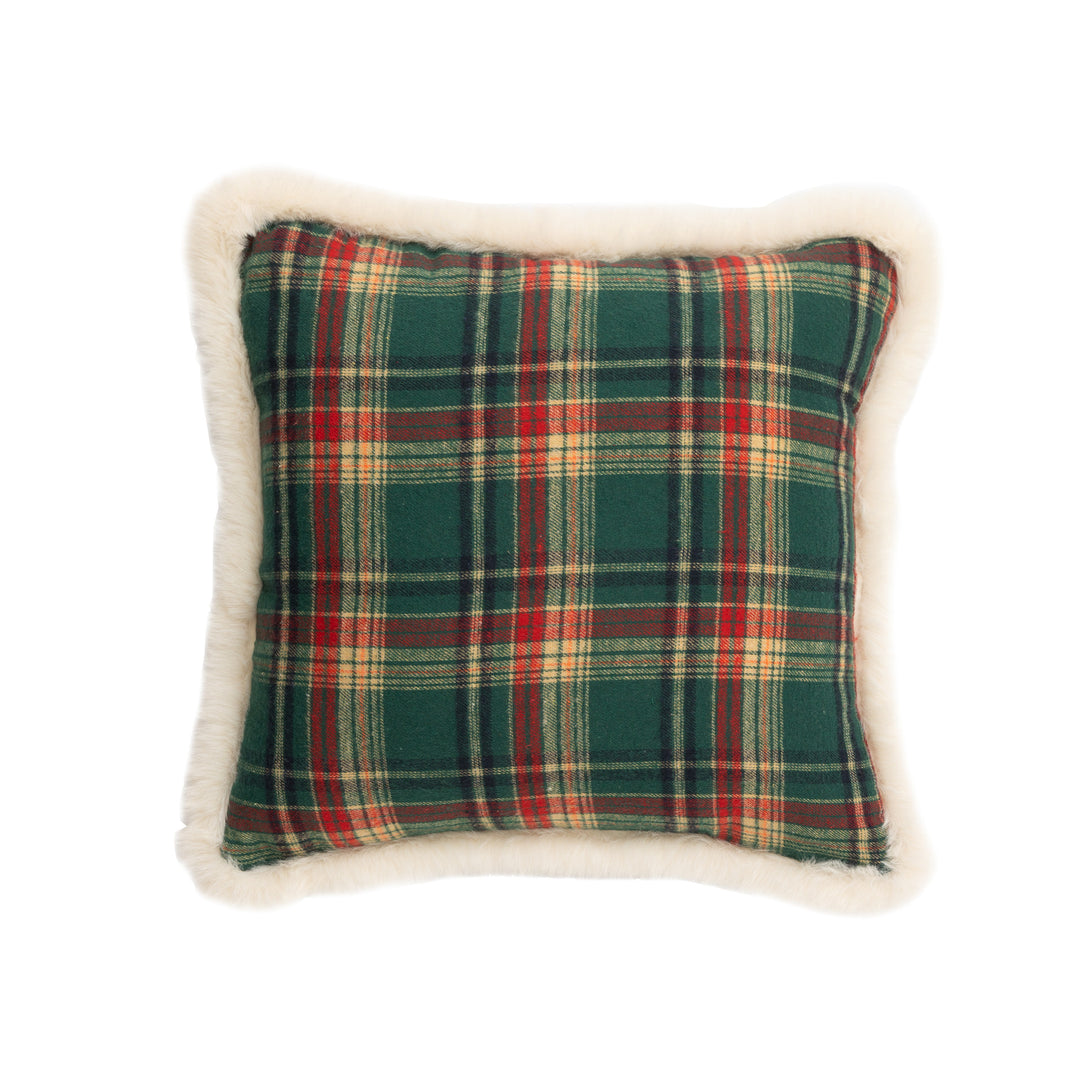 Traditional tartan decorative cushion with fluffy faux fur border