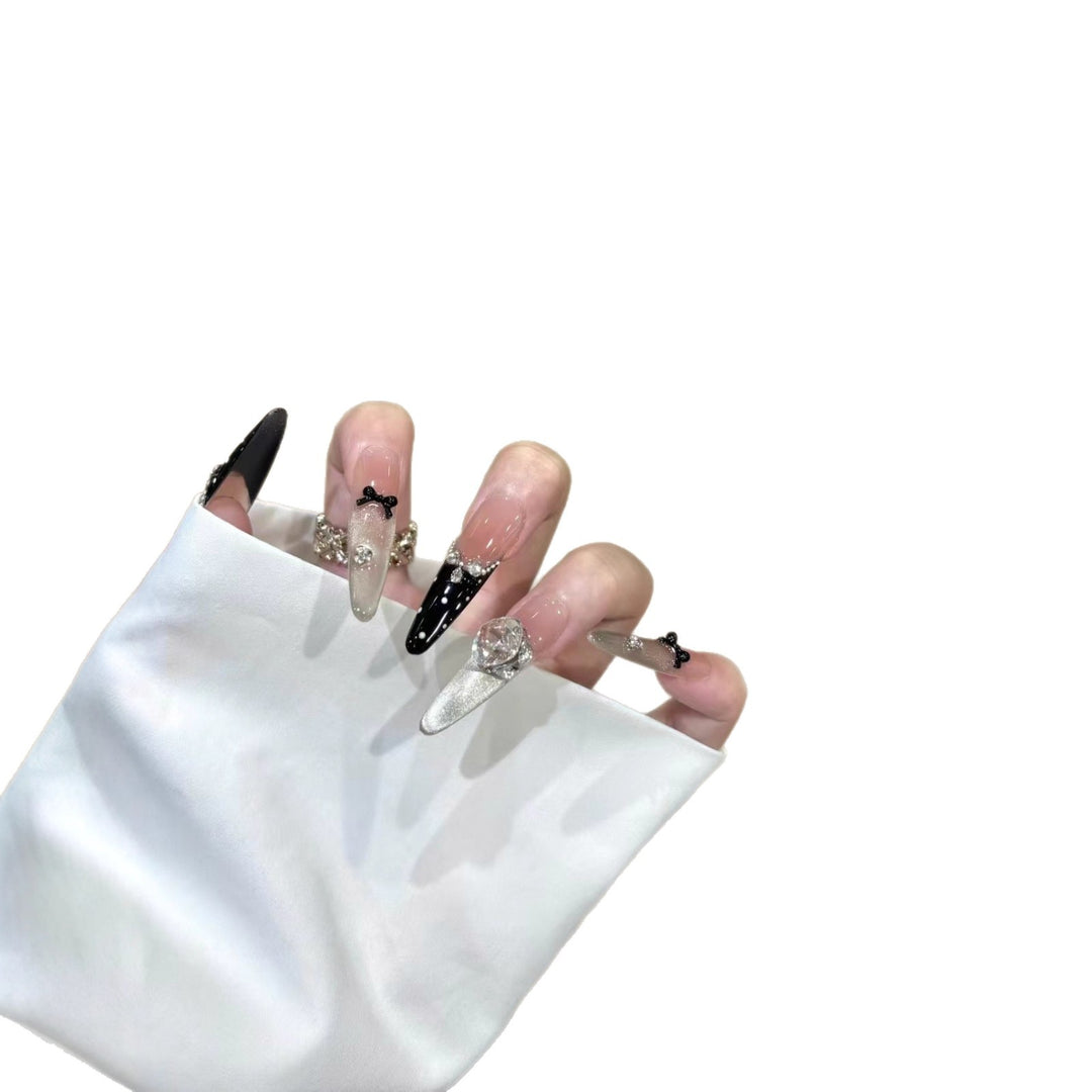 Decorative Stiletto Nail Extensions with Crystal Accents