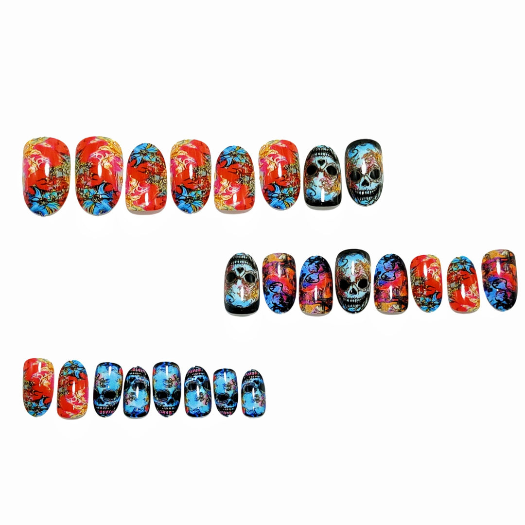 Creative skull and gradient design artificial nails Kalsten