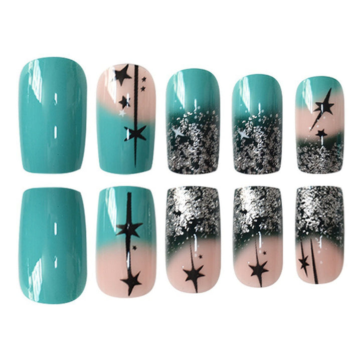 Artistic Gradient Press-On Nail Set with Star Design Kalsten