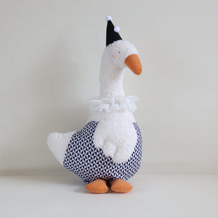 Plush Decorative Goose Soft Toy with Lace Collar and Patterned Body