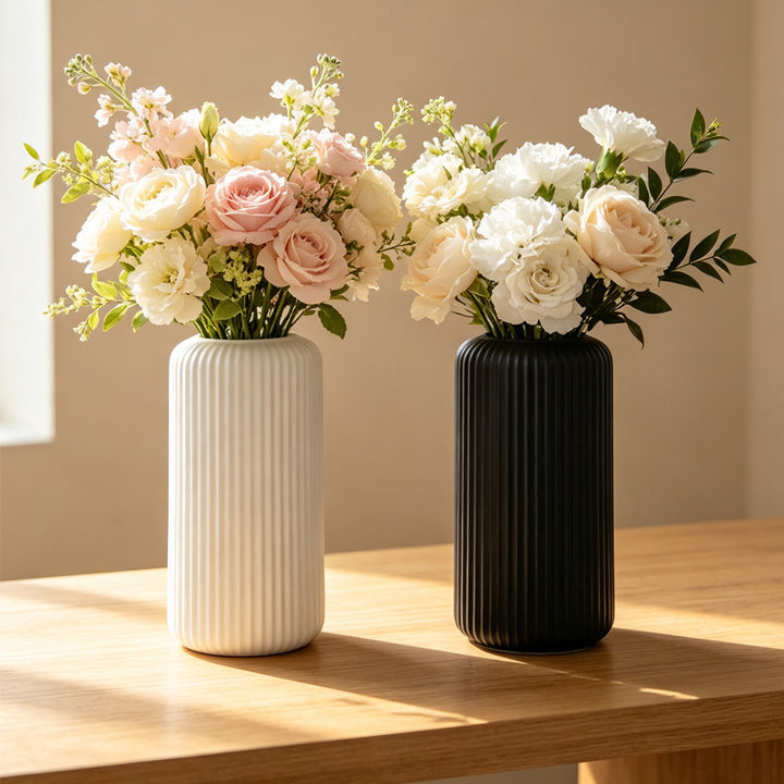 Elegant Ribbed Ceramic Decorative Vase Kalsten