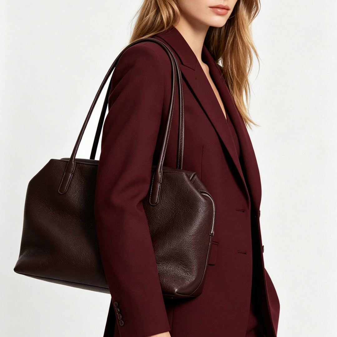 Pebbled Leather City Tote with Extended Shoulder Handles