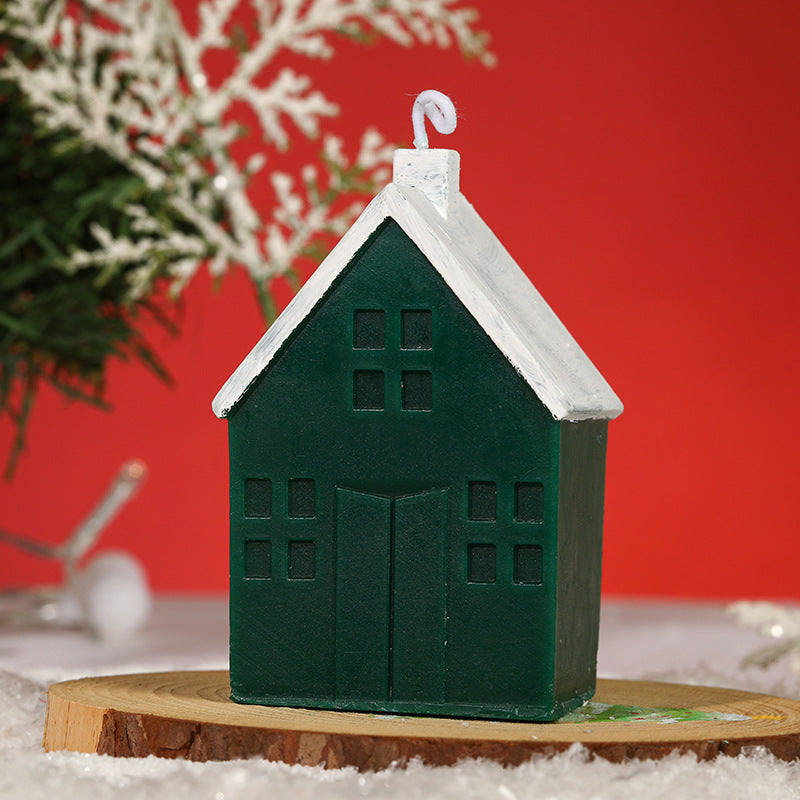 Hand-Poured House-Shaped Scented Soy Candle with Painted Roof & Chimney Holiday Table Centerpiece