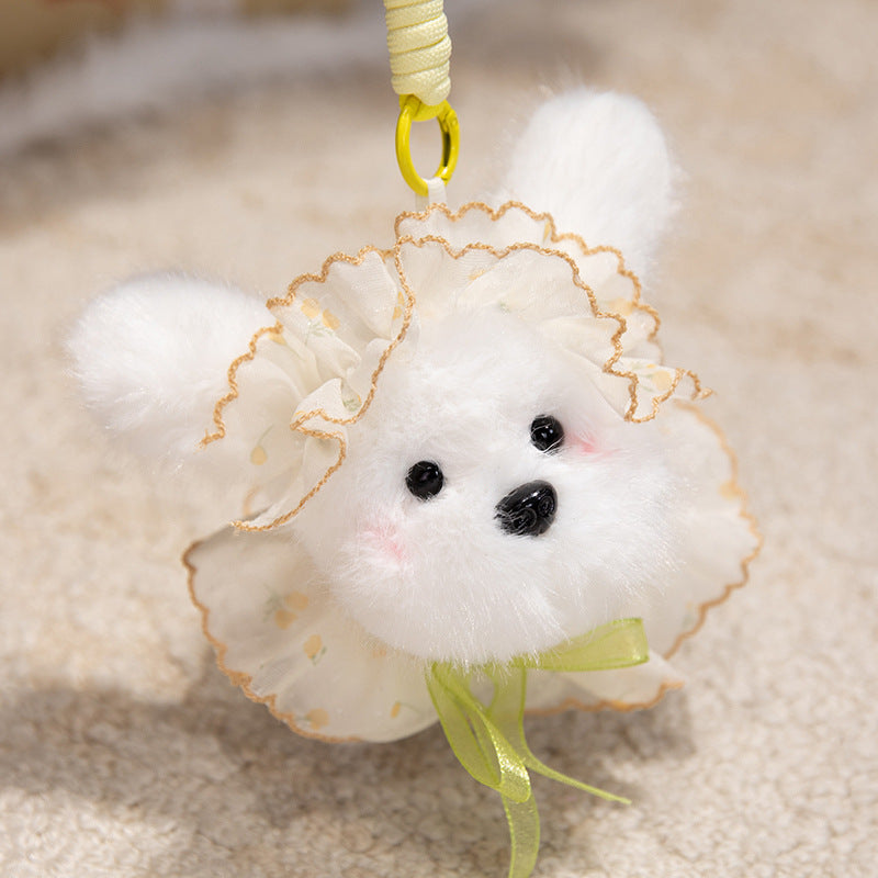 Fluffy Bunny Bag Charm Keychain with Faux-Fur Plush Body and Decorative Resin Accent Kalsten