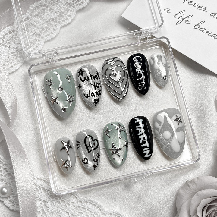 Artistic Press-On Nail Art Set with Custom Designs Kalsten