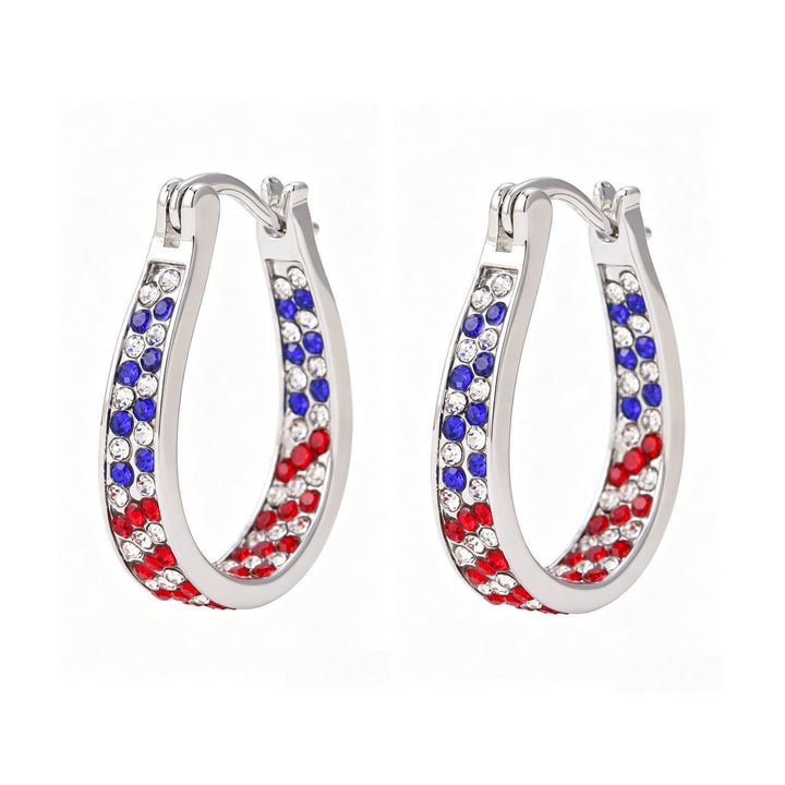Ladies nano curved clip-on earrings with dense rhinestone embellishment and polished metal alloy Kalsten