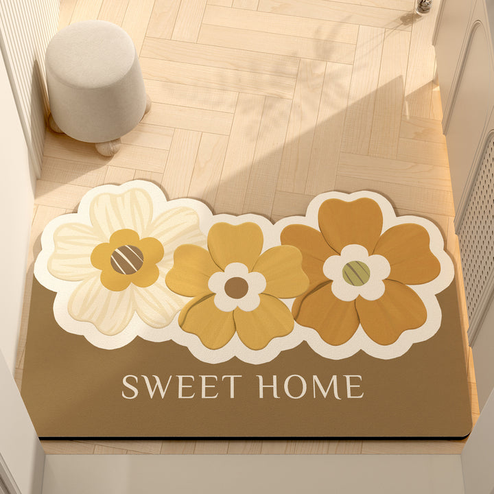 Whimsical Floral Motif Memory Foam Bath Mat