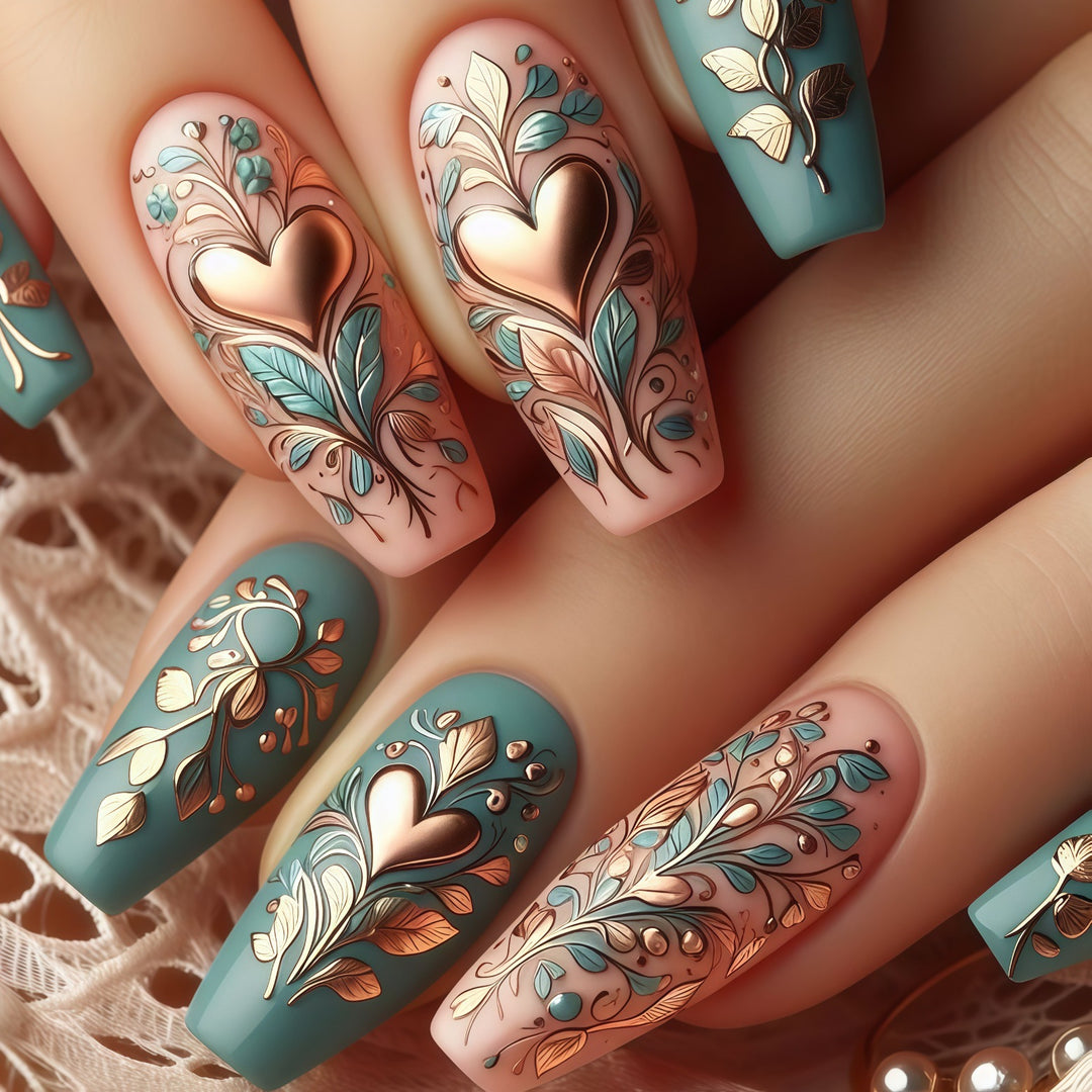 Artificial nails with floral design elements Kalsten