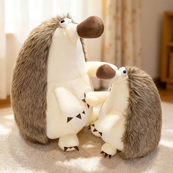 Plush Sitting Long-Fur Hedgehog Comforter Toy with Oversized Snout and Soft Bean-Fill Body Kalsten