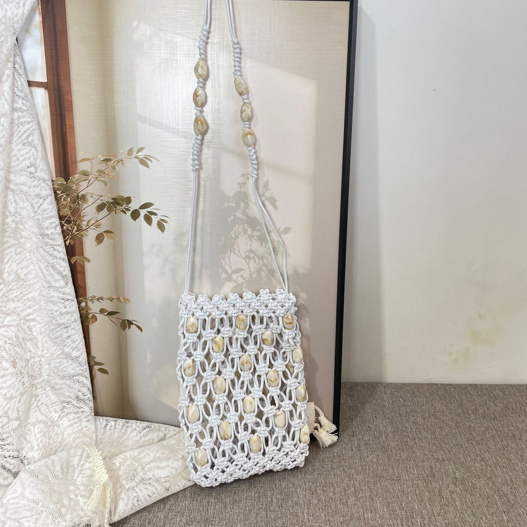 Hand-knotted shoulder bag with shells Kalsten