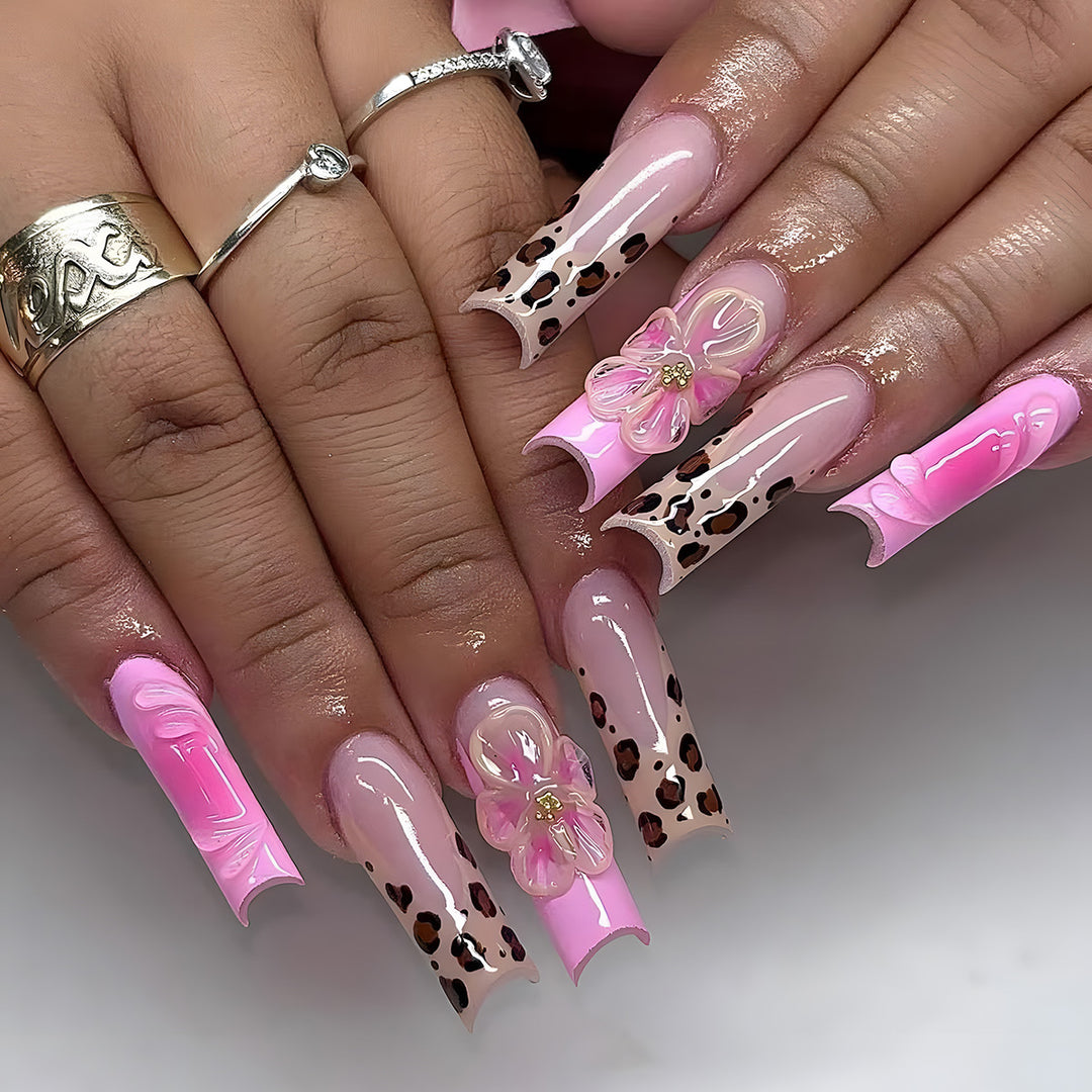 Artistic Stiletto Press-On Nail Set with Floral and Animal Prints Kalsten