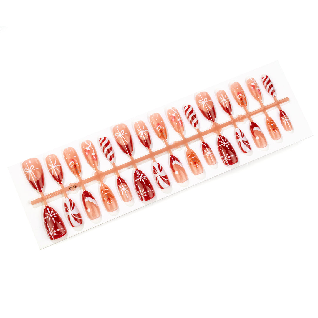 Festive Gingerbread and Holiday-Themed Press-On Nail Art Set Kalsten
