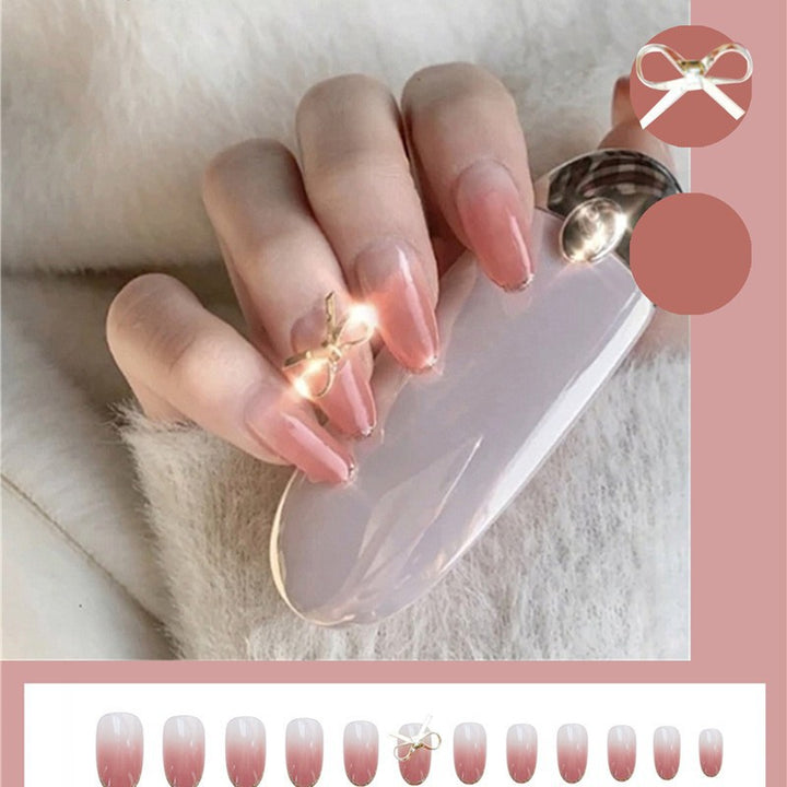 Elegant Press-On Nail Set with Decorative Bow
