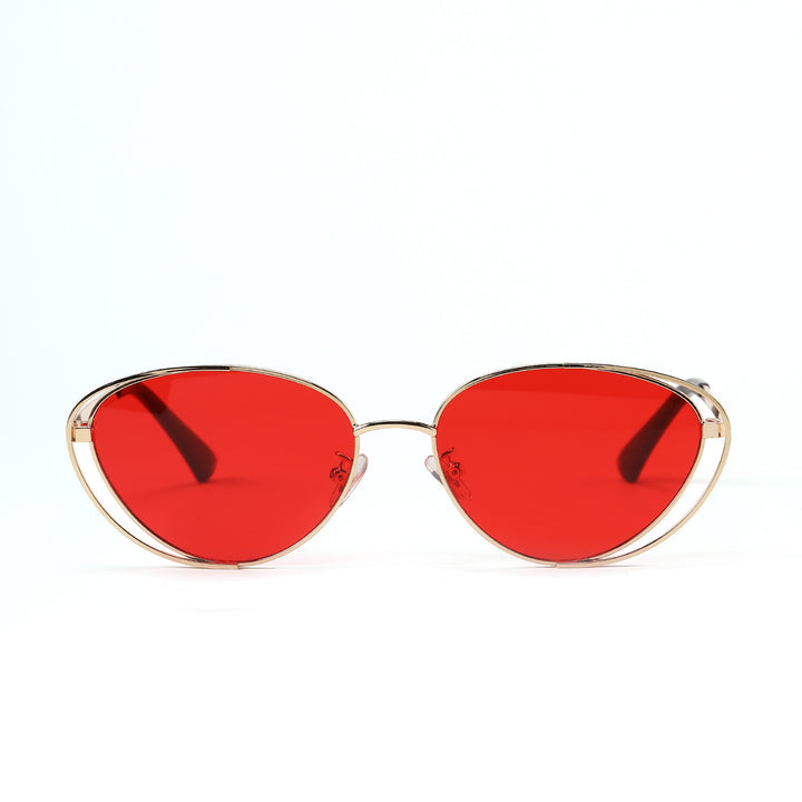 Ladies geometric sunglasses with red lenses and elegant metal frame Kalsten