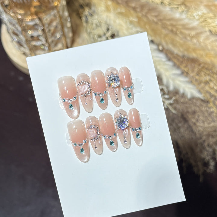 Decorative Press-On Nail Art Set with Unique Gemstone Accents Kalsten