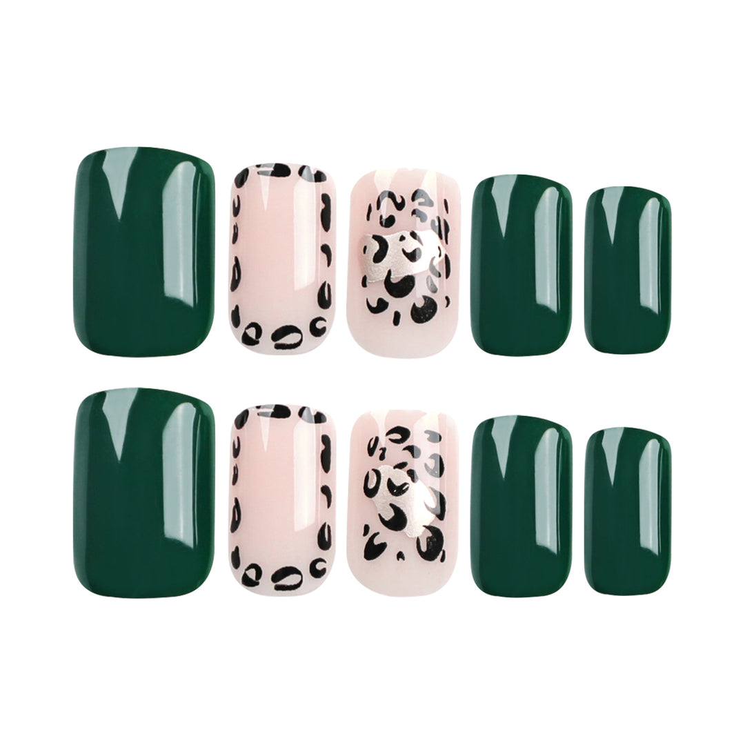 Artful nail art with tasteful green and leopard accents Kalsten