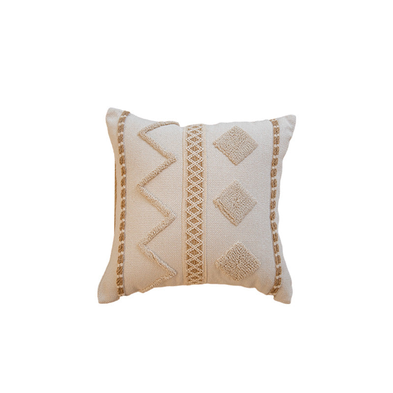 Decorative Bohemian Fringe Throw Pillow Cushion with Textured Macramé Trim