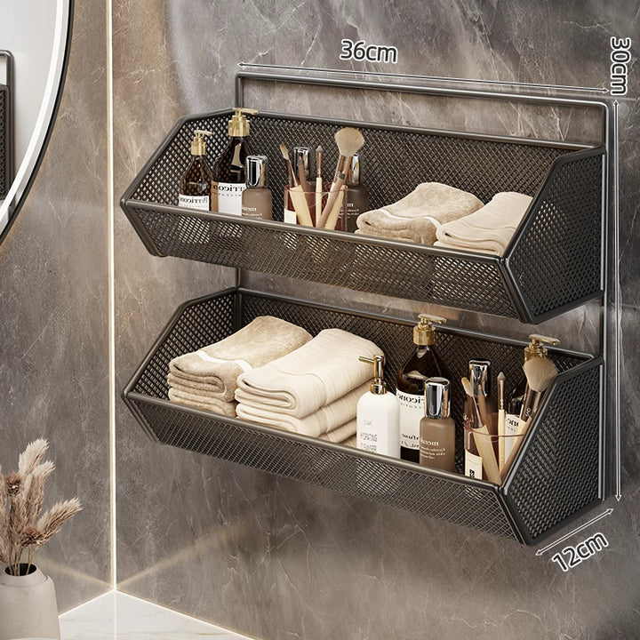 Wall-Mounted Mesh Bathroom Organizer Shelf