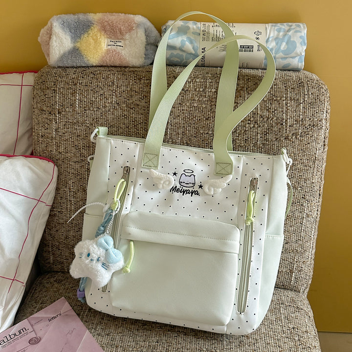Stylish Dot-Printed Backpack with Decorative Accents Kalsten