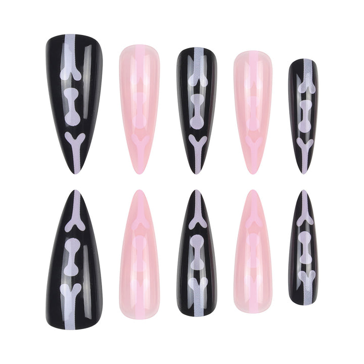 Artistic Stiletto Press-On Nails with Bone Design Kalsten