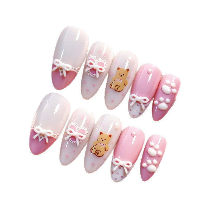 Artistic Bear-Themed Press-On Nail Set Kalsten