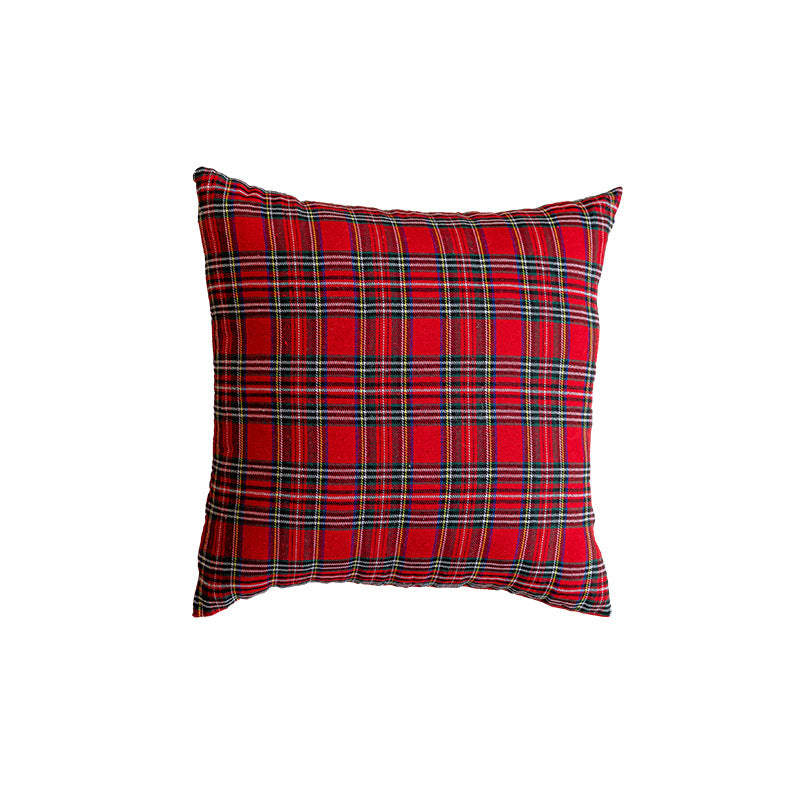 Square Plaid Flannel Cushion Cover with Brushed Cotton Exterior and Removable Insert