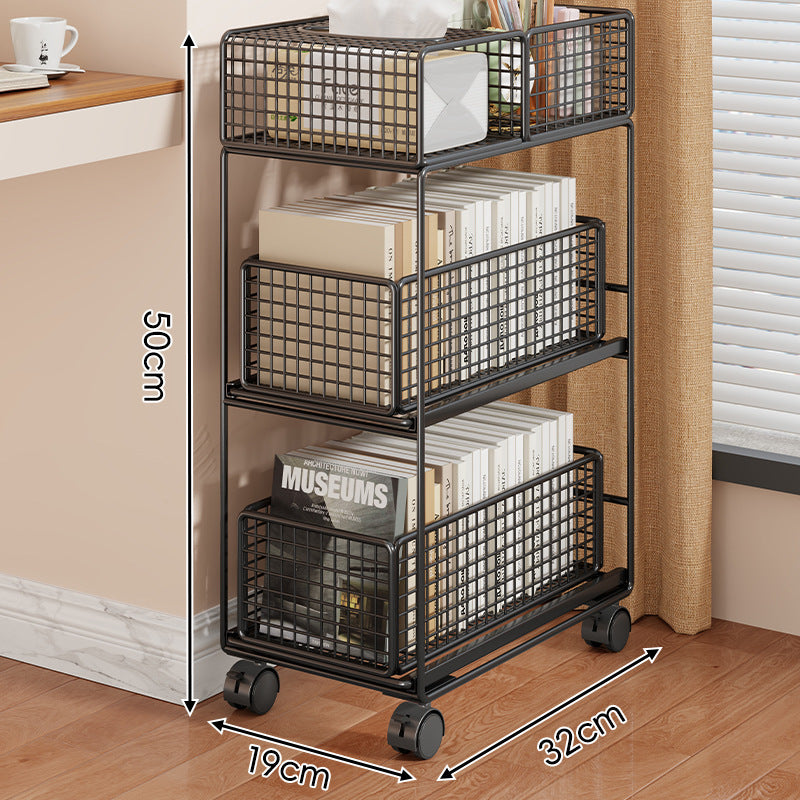 Compact Two-Tier Rolling Metal Mesh Storage Trolley with Locking Swivel Casters
