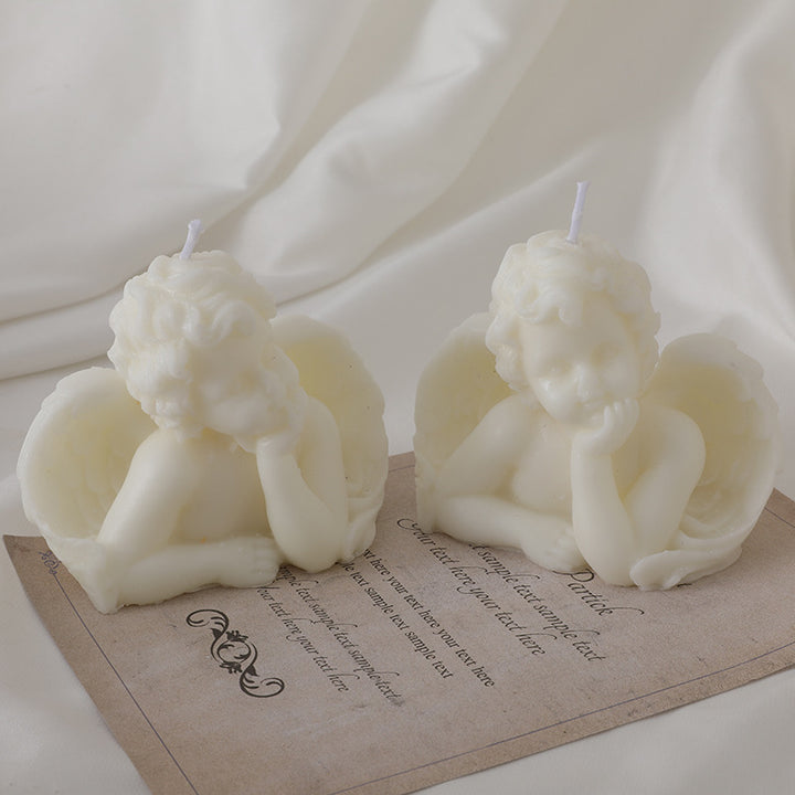 Hand-Poured Cherub Angel Sculptural Decorative Candle Pair