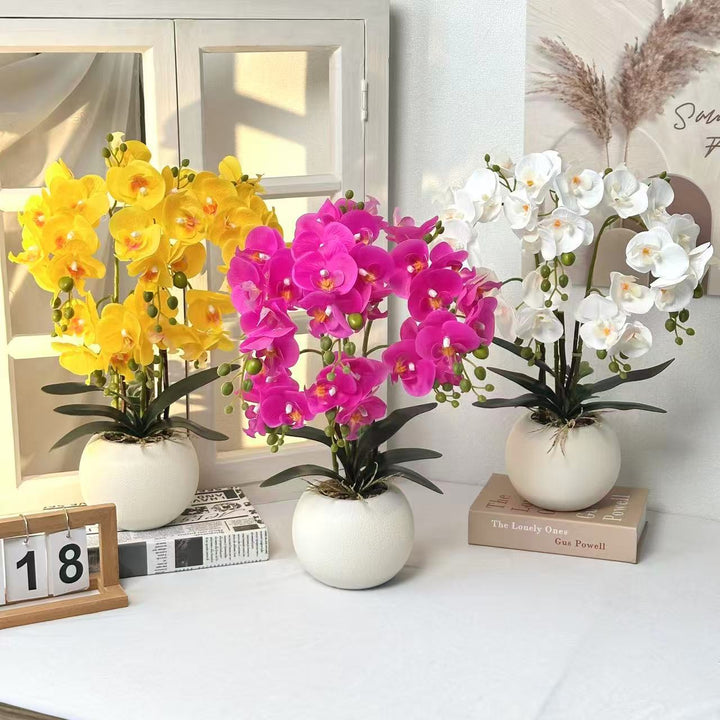 Elegant Artificial Yellow Orchid Arrangement for Home Decor