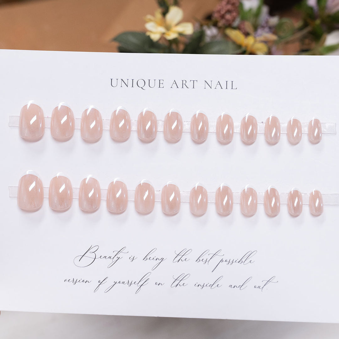 Elegant Glossy French Tip Press-On Nails