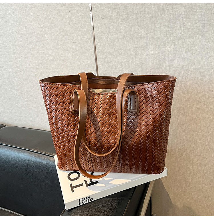 Woven Leather Shoulder Tote Bag Kalsten