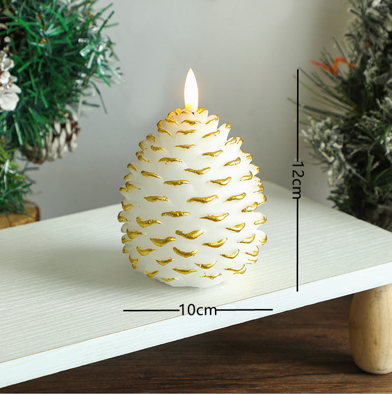 Pinecone-Shaped LED Wax Decorative Candle with Flickering Flame and Snow-Dusted Finish