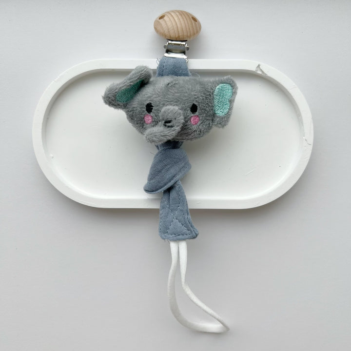 Wooden Clip Fox Plush Pacifier Holder with Knotted Muslin Strap