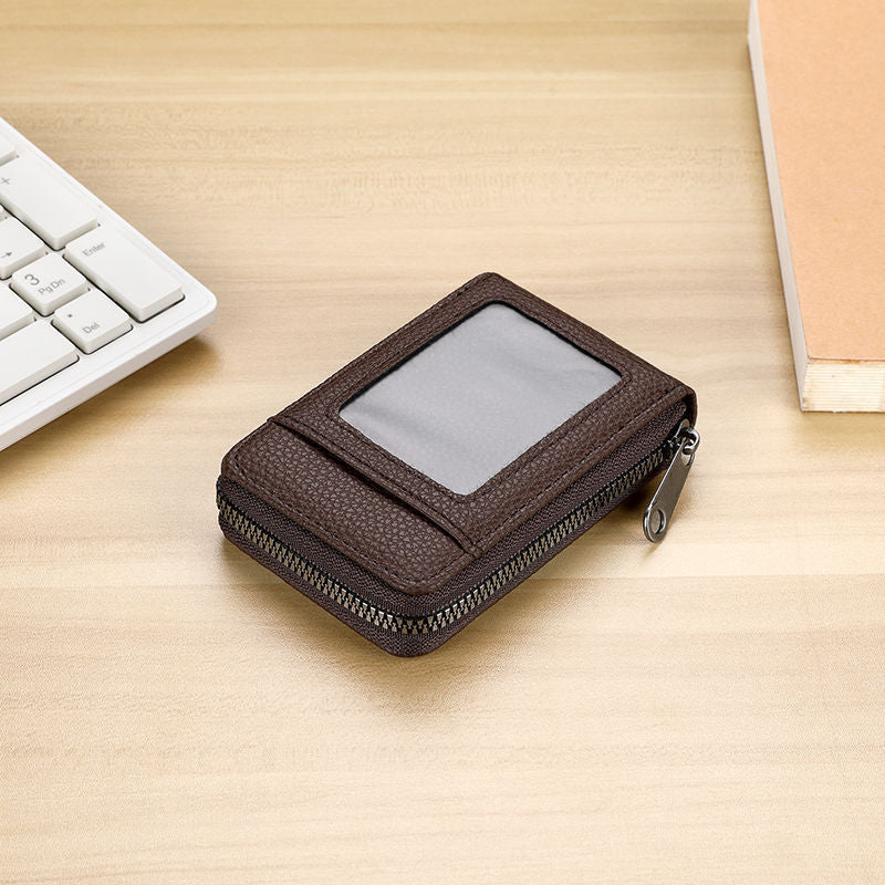 RFID-Blocking Textured Leather Zip Card Holder Kalsten