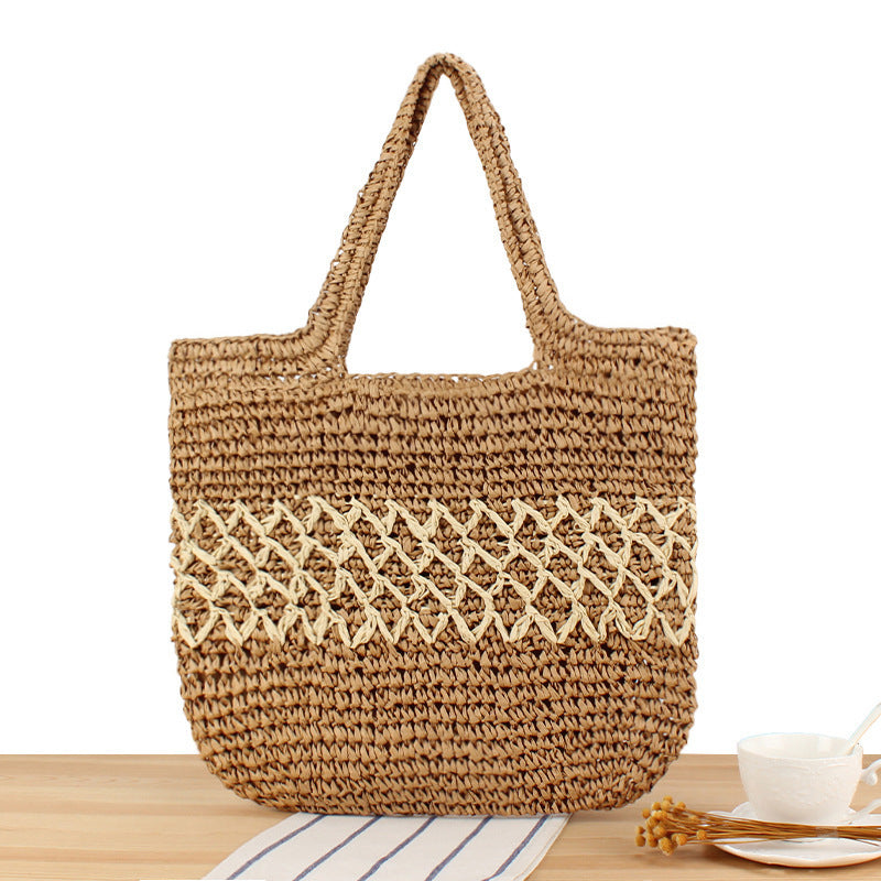 Handcrafted raffia shoulder bag with floral details Kalsten
