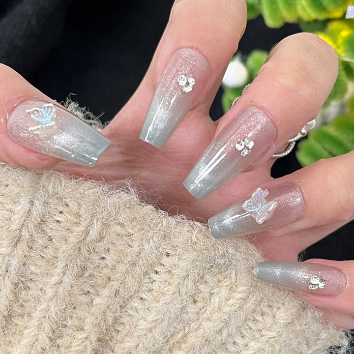 Glossy Nail Art Set with Sparkling Glitter Accents Kalsten