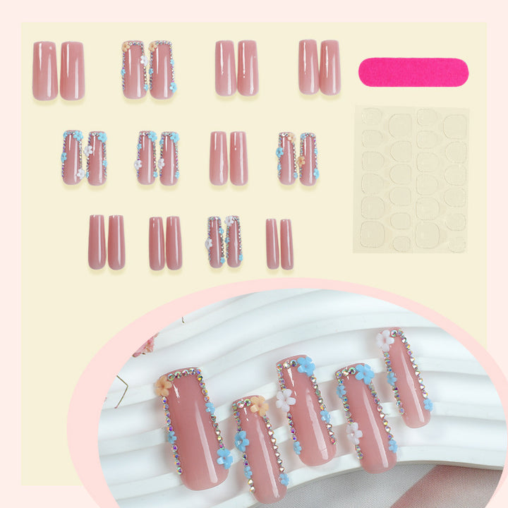Decorative Press-On Nail Set with Floral and Gemstone Accents kalsten