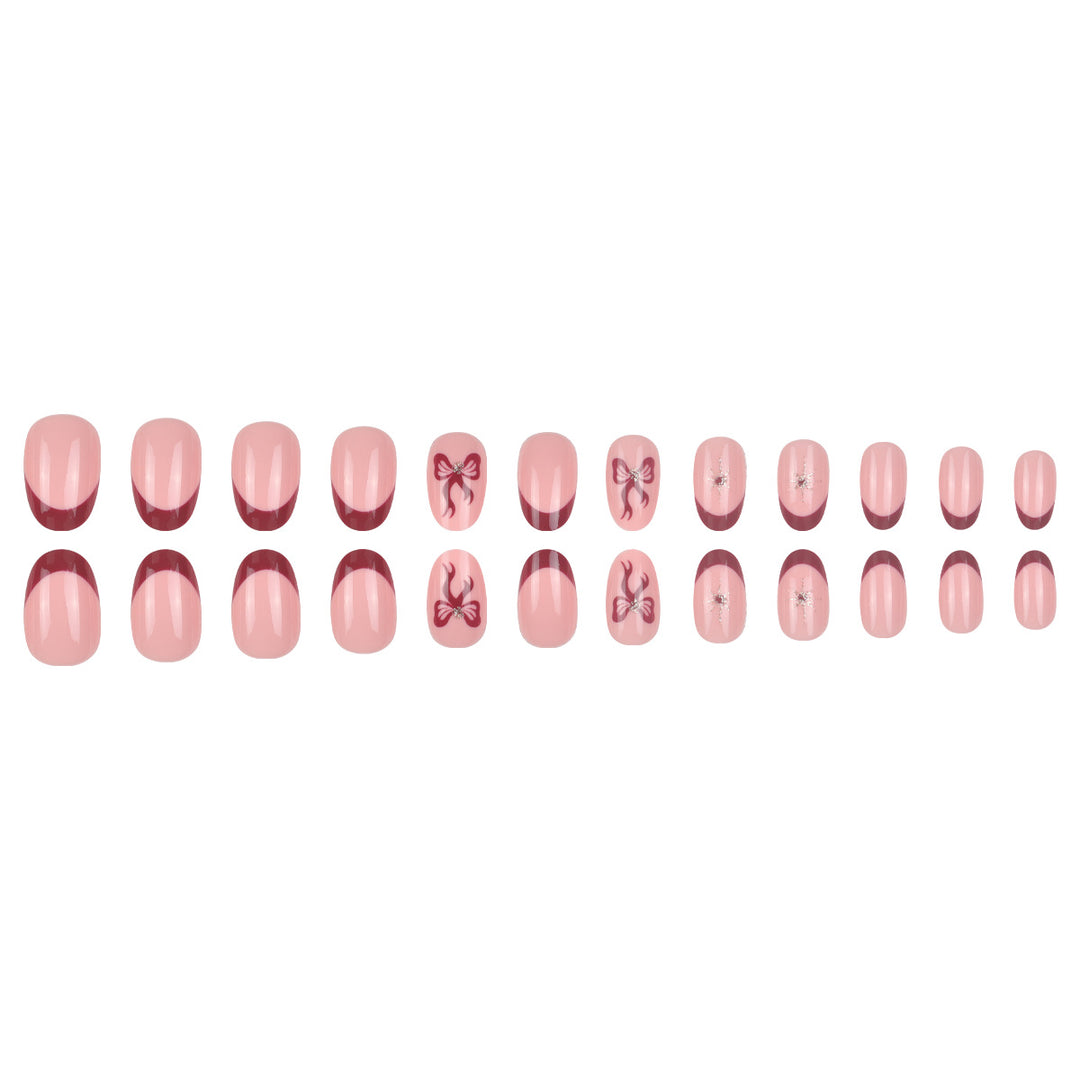 Decorative Press-On Nail Set with Bow and Gem Accents Kalsten